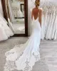 Rückenless Meerjungfrau Sexy Hochzeit Spaghetti -Träger Spitzen Applikationen Button Open Rückenlange Brautkleider Kleider benutzerdefinierte Made gemacht