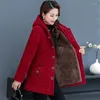 Women's Trench Coats Winter Jacket Corduroy Cotton Padded 2024 Velvet Warm Hooded Female Parkas Middle-aged Women Outwaer Overcoat