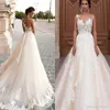 Plus Size Applique Illusion Back Country Dress Sash Custom Made Ivory With Champagne Lace Wedding Dresses Bridal Gowns