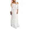 Sukienki swobodne Happie Queens Women White Lace Off ramię Bohemian Maxi Batwing Rękaw Seksowna sukienka wieczorowa vestidos boho szata