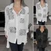 Women's Blouses Single Breasted Thin Blouse Stylish Spring Shirt With Letter Print Pockets Irregular Hem For Spring/autumn Women