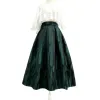 ドレス2023春のヴィンテージエレガントな韓国の女性ダークグリーンの幾何学フローラルプリントハイウエストロングホワイトプリーツミディスカートfall衣装