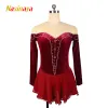 Polos Femme Enfants Vin Rouge Velours Gymnastique Rythmique Danse Performance Patinage Artistique Compétition Vêtements Robe Personnalisation