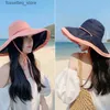 قبعات واسعة الحافة قبعات دلو W88 HAPERERMAN HAT WOMENS مضادة للانقراطيات الوجه المظلمة Sunshade Summer All-Match Big Brim Sun Hat L240305