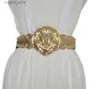 Belts Ladies Shiny Gold Tone Big Round Coin Buckle Metal Belt Queen Dophin Stretch Dress Belt For Women Fashion Accessory bg-014 L240308