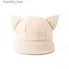 Cappelli a tesa larga Cappelli a secchiello Cappello a secchiello Donna Simpatico orecchio di gatto Pescatore C Cappelli autunno inverno per le donne Design della moda coreana Casual Cartoon Antivento caldo L240305