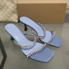 Talltor 2024 Autumn Square Toe Öppna hög klack Slim Blue Rhinestone Back Hollow Women's Sandals