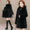 Autunno Inverno Haining imitazione pelliccia in pile per donna di media lunghezza allentato con cappuccio cappotto di visone danese spesso ed ecologico 577286