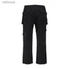 Pantalon ample Cargo Baggy pour hommes, multi-poches, droit évasé, taille haute élastique, couleur unie, 240308