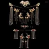 Pinces à cheveux pour mariée, ornements chinois rétro, pompon, ensemble de boucles d'oreilles pour coiffure de mariage, accessoires pour vêtements Han, goutte