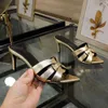 Nuove pantofole con tacco alto da donna Sandali stiletto estivi sexy in pelle di design con combinazione di stringhe Scarpe da festa alla moda Altezza tacco designer 6,5 cm con scatola