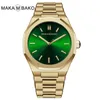 Наручные часы Лучший дизайн бренда Роскошный золотой ремешок из нержавеющей стали Часы с зеленым циферблатом для мужчин Модные черные наручные часы Водонепроницаемые кварцевые
