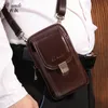 100% Cowhide Genuine Leather Mens Waist Bag Male Messenger Belt Loops Chest Bag 6 inch Mobile Phone Holder Pouch Male Purse 240304