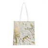 Shopping Bags Recycling Gold Marble Pattern Bag Women Canvas Shoulder Tote Portable Geometric Print Groceries Shopper