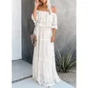 Sukienki swobodne Happie Queens Women White Lace Off ramię Bohemian Maxi Batwing Rękaw Seksowna sukienka wieczorowa vestidos boho szata