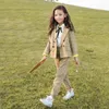 Kleidung Sets Frühling Herbst Kinder Mädchen Set Anzug Plaid Jacke Hosen 2 stücke Schule Kinder Trainingsanzug Für Teen Mädchen Formelle kleidung