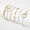 Japansk och koreansk mode Instagram-stil Flower Tassel Round Bead Leaf Geometric 6-Layer Pärledarmband för kvinnor