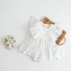 2024 sommer Baby Mädchen Strampler Baumwolle Spitze Rüschen Stickerei Fliegen Sleeve Mesh Prinzessin Kleinkind Mädchen Kleid Infant Mädchen Body 240226