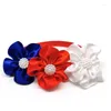 Hundkläder 30/50st American Independence Day Pet Flower Bow Ties med Shiny Rhinestones Tillbehör justerbara