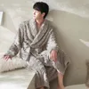 Men's Sleepwear Winter Plush Velvet Men Robes Lapel V-Neck Sleep Lounge Pijama Long Sleeve Male Nightwear Bathrobe With Belt Cardigan