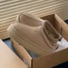 Chinelos Tazz Mostarda Semente Plataforma Clássico Ultra Mini Boot Chestnut Fur Slides Pele De Carneiro Inverno Mulheres Homens Slip-on Sapatos Camurça Superior Lã Queda