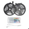 LED şeritler RGB LED şerit ışığı 5050 5m 10m IP20 LED'ler Bant Şeridi Esnek Mini IR Denetleyicisi DC12V Adaptör Set Damla Dağıtım Işıkları Li DHGDE