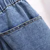 150 كجم بالإضافة إلى حجم النسائية الصيفية مرنة الخصر فضفاضة رفيعة جيب جيب الجيب القصيرة HIP الأزرق 157 سم 5XL 6XLXL 9XL 240306
