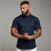 Camiseta masculina de manga curta muscular, camiseta fitness para treinamento de corrida, slim fit, elástica de secagem rápida, roupas esportivas masculinas