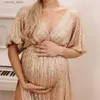 Платья для беременных Реквизит для фотосессии Платье Элегантное винтажное платье с блестками и v-образным вырезом для фотографии Реквизит Платье Одежда для фотосессии L240308