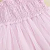 Abiti da ragazza Camicetta estiva con spalline allacciate, tulle arricciato, patchwork, linea ad A