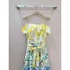 Ashion Designer Nouvelles robes pour femmes F2024 Été élégant col élastique une ligne avec conception de dentelle à volants mince polyvalent jupe d'épissage de couleur contrastée FZ2403081