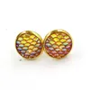 Stud Fashion Gold Color Handmade 12Mm Druzy Drusy Resin Mermaid Fish Scale Pattern Women Earrings Drop Delivery Jewelry Dhsug Dhibq