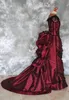 Burgundy Goth Victorian Bustle wedding dresses 2024 Vintage Beaded Lace-up Back Corset Top Gothic Outdoor Bride Wedding Gown