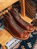 Boots Genuine Leather Boxing Vintage Biker Style Winter Shoes