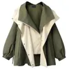 S-5xl Oversize Design Patchwork Trench Coat Solto Com Capuz Windbreaker Mulheres Casual Primavera Jaquetas Ajustáveis Lace Up Gabardina 240306