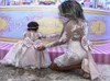 Mother Daughter Princess Pink lace Ball Gown Flower Girl Dresses Long Sleeves Mother Of Bride Dresses With Big Bow2331594