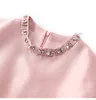 2024 Spring Pink Solid Color Dress 3/4 Sleeve Round Neck Kne-Length Casual Dresses W4M053205