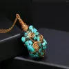 Pendants ShinyGem Baroque Turquoise Pendant Necklace 14K Electroplated Gold Wire Handmade Indefinite Shape Fashion Necklaces