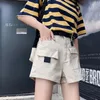 Shorts femininos mulheres verão carga com cinto senhoras moda streetwear sólido cintura alta solta corredores feminino mais bolso inferior