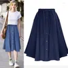 Skirts Fashion Korean Preppy Style Imitation Denim Women Solid Long Skirt Nature Waist Female Big Hem Casual Button Jean