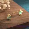 Studörhängen Green Jade Ear Studs Amulet Women Jewelry Zircon Gifts Crystal Chalcedony Natural Fashion 925 Silver Gemstone