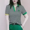 Women's Polos T-shirt Woman Short Sleeve Tee Clothing Polo Neck Shirts For Women Tops Black Striped Offer Summer 2024 Cotton