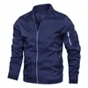 Vår- och höstmens basebolljacka Standing Neck Solid Dragkedja Högkvalitativ Fashion School Team Jacket Bomber Jacket 240228