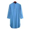 Pijamas masculinos vintage camisa longa manga botão-up pijama em cor sólida para uso diário fornecimento de camisola
