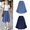 Skirts Fashion Korean Preppy Style Imitation Denim Women Solid Long Skirt Nature Waist Female Big Hem Casual Button Jean