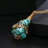 Pendants ShinyGem Baroque Turquoise Pendant Necklace 14K Electroplated Gold Wire Handmade Indefinite Shape Fashion Necklaces