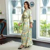 Etnische kleding Marokkaanse Abaya Dames Moslim Bloemenprint Lange Maxi Jurk Turkije V-hals Mode Eid Party Kaftan Dubai Arabische Islamitische Gewaad