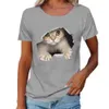 Trendy letnia okrągła szyja 3D Cat Krótkie t-shirt damski