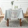 Nappe de table en coton et lin avec pompon brodé de feuilles, couverture anti-poussière pour cuisine, salle à manger, décoration de table de fête à domicile