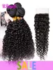 Kinky Curly Virgn Hair 34 Bunds med stängning Brasiliansk obearbetad jungfrulig mänsklig hår med stängning Dhgate Remy Curly Weave Hair 7818380